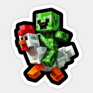 Funny Minecraft Creeper and Chicken Sticker